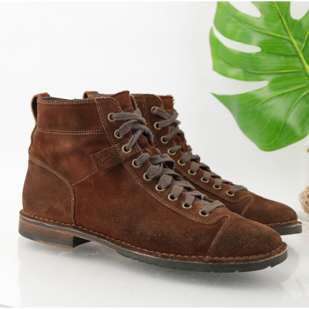 John Varvatos Mens Boots Size 10 Brown Suede Cap Toe Lace Up Lug Casual Distress